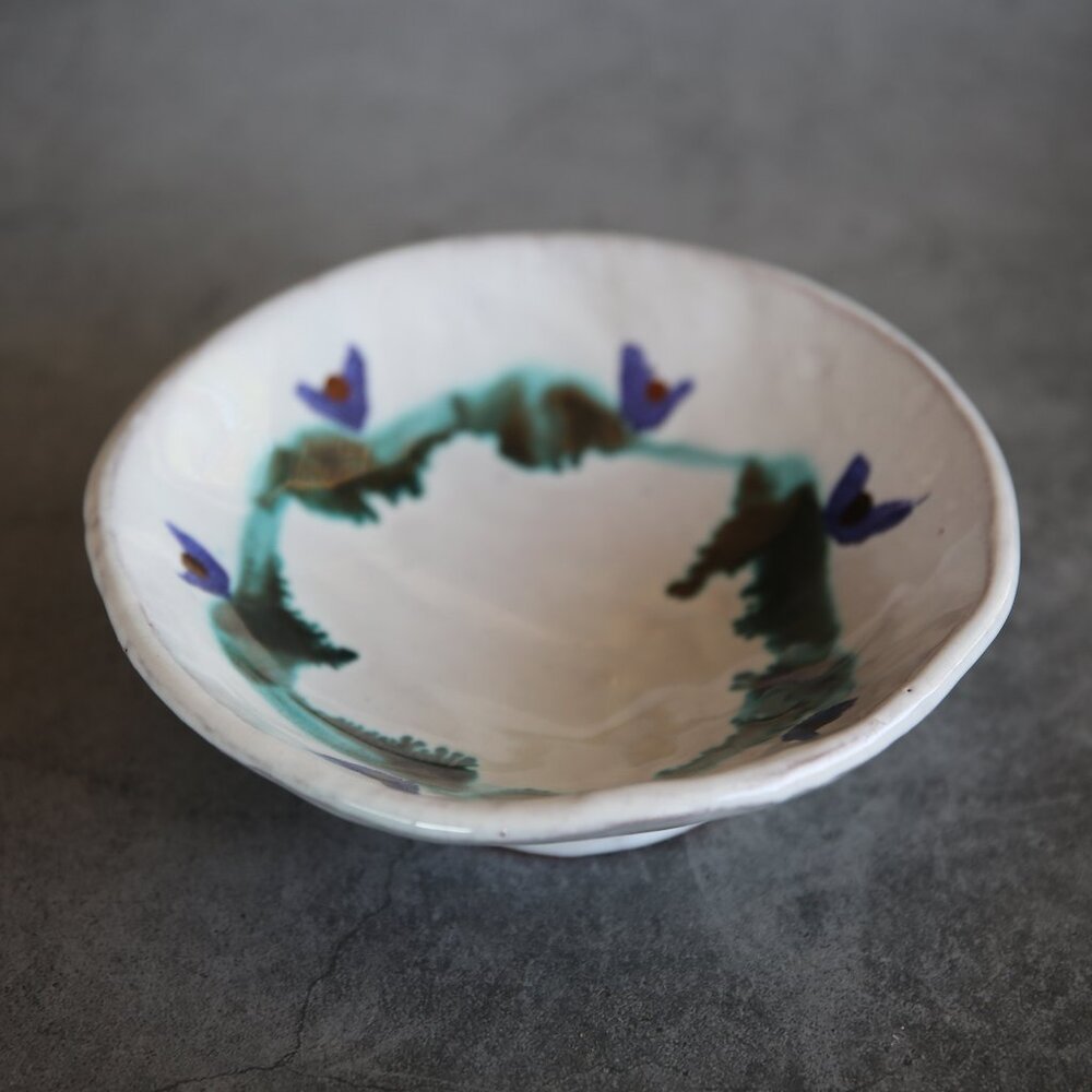 Unsigned Footed Pottery Dish Trinkets Decor